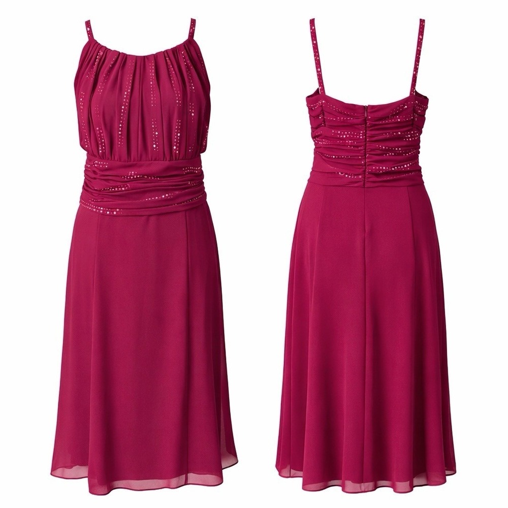 Alex Evenings Midi Dress Sleeveless Party Formal Sz 14 Beads Sequins Burgundy